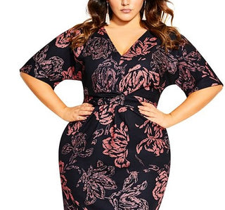 City Chic Women's Trendy Plus Etched Bloom Dress Black Size 16W