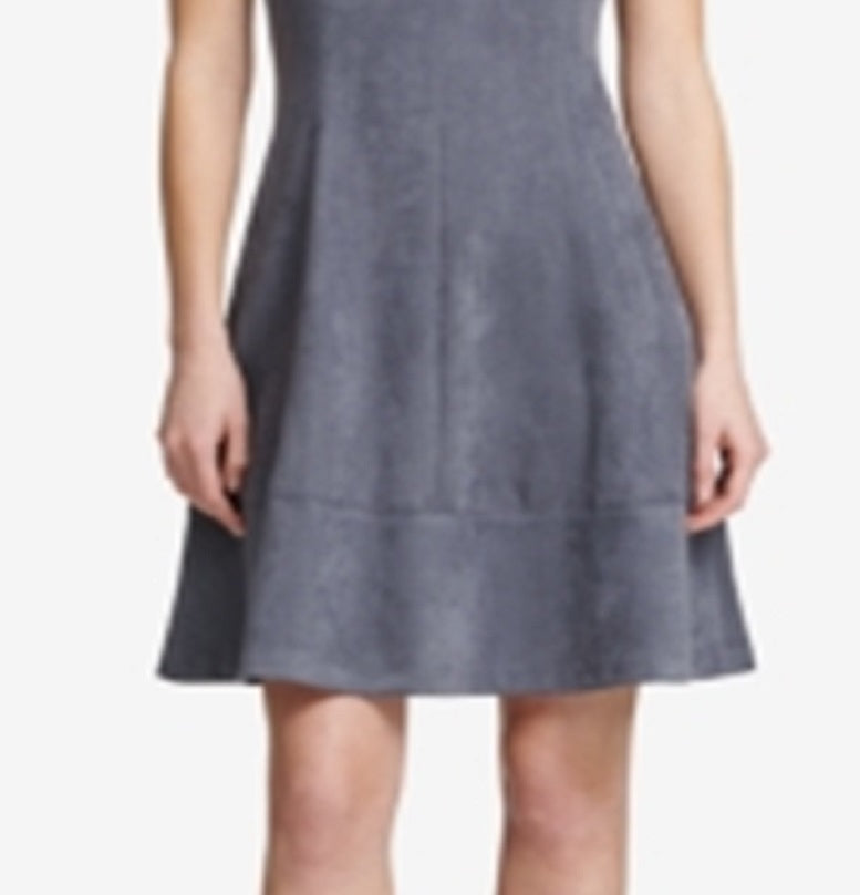 DKNY Women's Sleeveless Jewel Neck Above the Knee Fit Flare Dress Silver Size 16