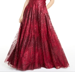 Say Yes to the Prom Junior's Glitter Mesh Gown Wine Size 7-8