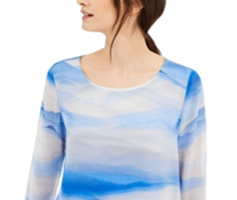 Alfani Women's Striped Scoop Neck Blouse Blue Size XX-Large