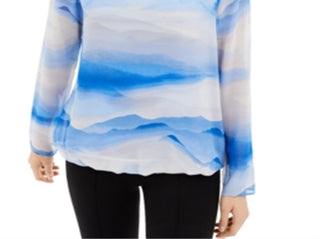 Alfani Women's Striped Scoop Neck Blouse Blue Size XX-Large