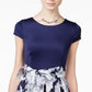 B Darlin Women's Striped Short Sleeve Jewel Neck Short Party Fit Flare Dress Blue Size 9-10