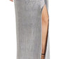 Ralph Lauren Women's Metallic Sleeveless Jewel Neck Maxi Sheath Evening Dress Gray Size 12