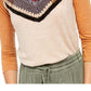 Free People Women's Knitted Front 3/4 Sleeve Crew Neck Top Brown Size Medium