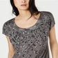 INC International Concepts Women's Sequined Animal Print Pullover Top Gray Size X-Small