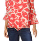 Alfani Women's Blouse Bold Abstract Top V Neck Orange Size Small