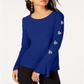 INC International Concepts Women's Embellished Sleeve Top Blue Size X-Small