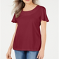 Karen Scott Women's Basketweave Trim Flutter Sleeve Top Red Size Small