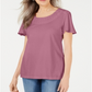 Karen Scott Women's Basketweave Trim Flutter Sleeve Top Pink Size Small