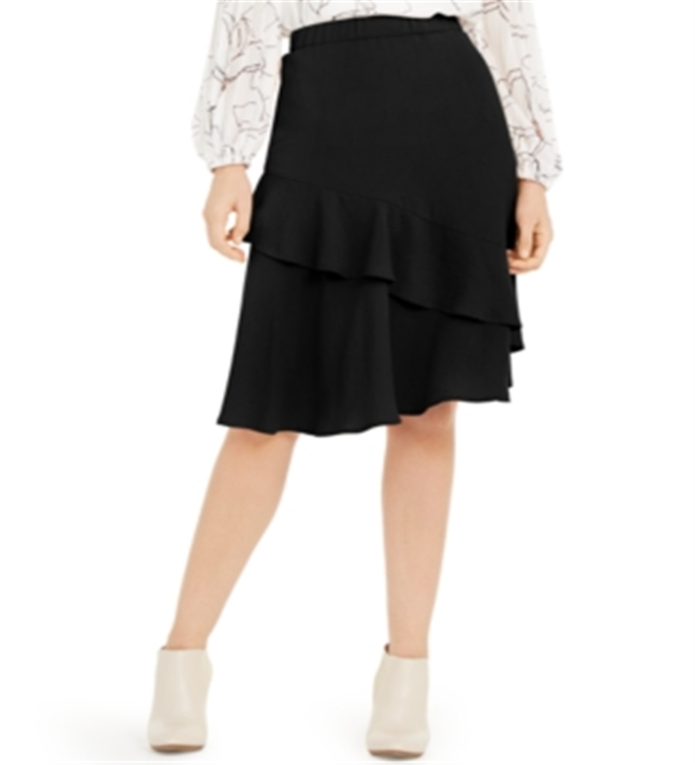 Alfani Women's Ruffled Pull on Tiered Skirt Black Size 8