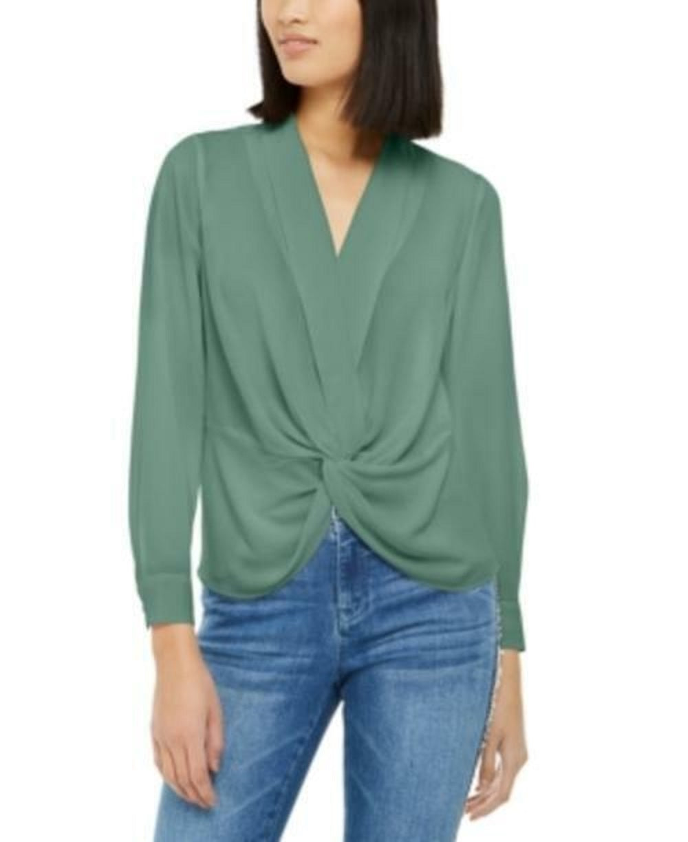 INC International Concepts Women's Twist Front Blouse Green Size X-Large