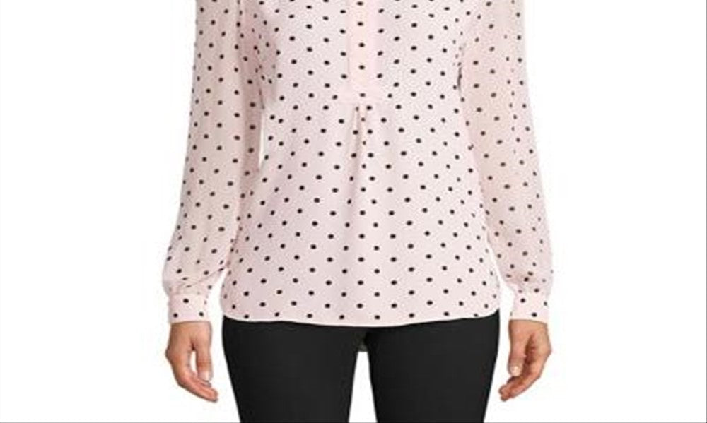 Anne Klein Women's Beekman Polka Dot Ruched Blouse Pink Size Large