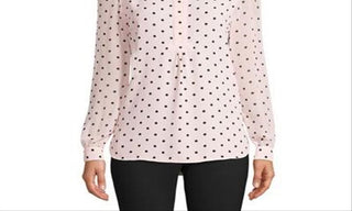 Anne Klein Women's Beekman Polka Dot Ruched Blouse Pink Size Large