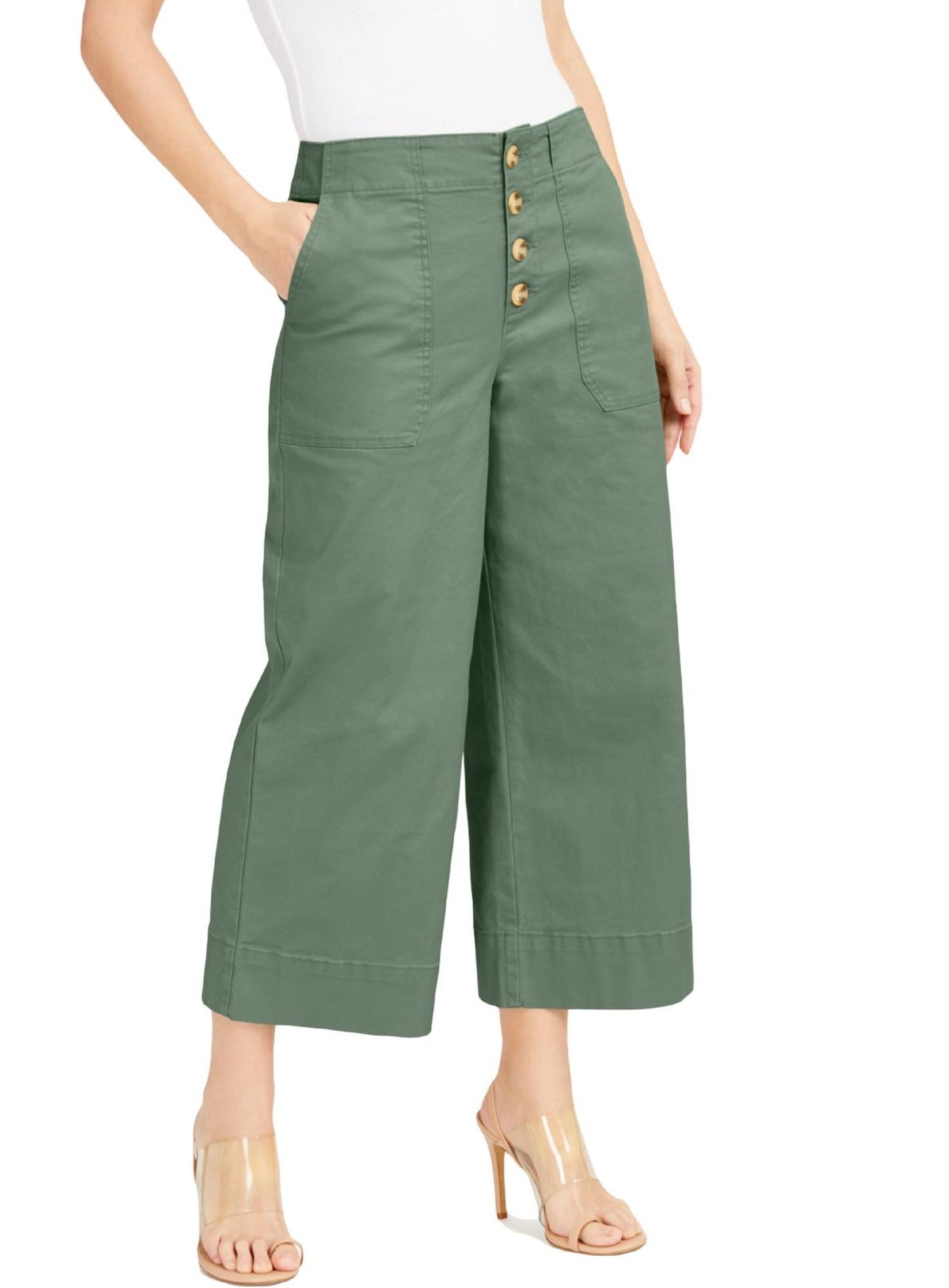 INC International Concepts Women's Button Fly Culottes Green Size 14