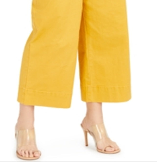 INC International Concepts Women's Wide Leg Exposed Fly Culottes Pants Yellow Size 10