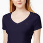 Tommy Hilfiger Women's V Neck T-Shirt Blue Size Large