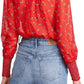 Free People Women's Flowers In December Print Sheer Blouse Red Size Medium