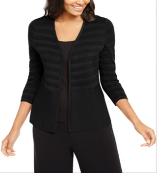 Alfani Women's Textured Stripe Open Front Cardigan Black Size Large