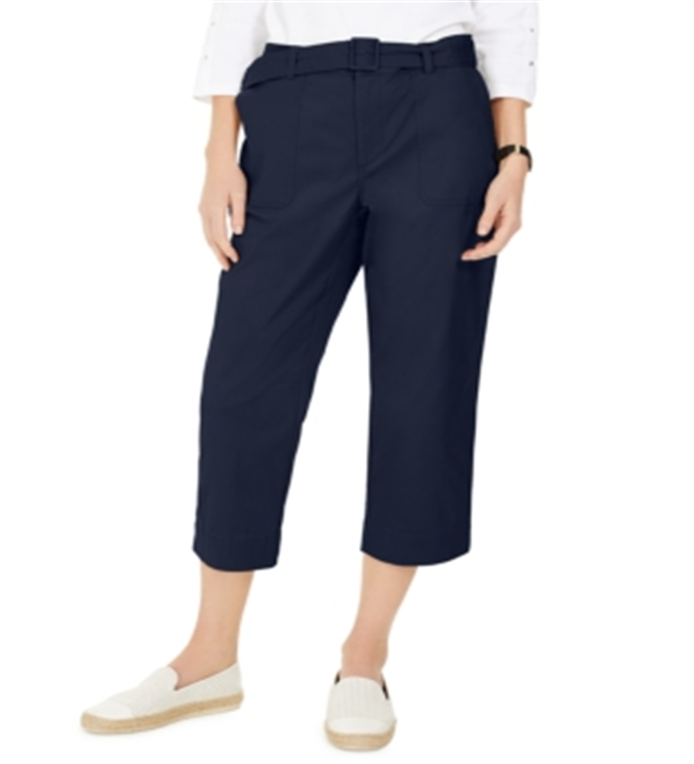 Charter Club Women's Cropped Twill Pants Blue Size 14