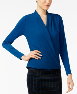 Alfani Women's Petite Surplice Top Blue Size Petite Small