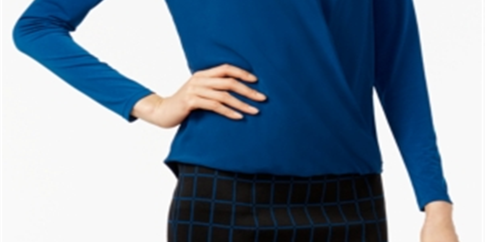 Alfani Women's Petite Surplice Top Blue Size Petite Small