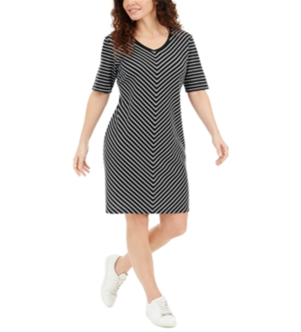 Karen Scott Women's Cotton Lace up Split Neck Dress Black Size X-Small