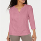 Karen Scott Women's Eyelet Front Cotton Henley Top Pink Size Petite