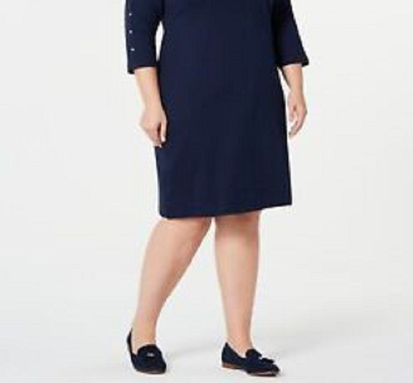 Karen Scott Women's Boat Neck Studded Dress Blue Size Petite