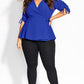 City Chic Women's Ruched Sleeve Top Blue Size S
