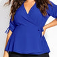 City Chic Women's Ruched Sleeve Top Blue Size S