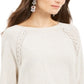 Style & Co Women's Lace up Chevron Trim Sweater Beige Size Petite L