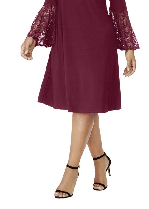 R & M Richards Women's Cold Shoulder Heather Bell Sleeve Scoop Neck Formal Shift Dress Red Size 22W