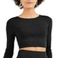 Bar III Women's Bodycon Cropped Crew Neck Sweater Black Size XX-Large