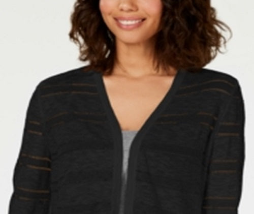 Charter Club Women's Pointelle Striped Cardigan Black Size X-Small