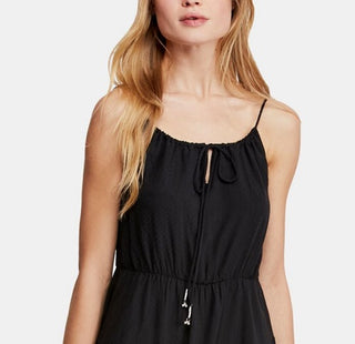 Free People Women's Solid Spaghetti Strap Scoop Neck Short Trapeze Party Dress Black Size Medium