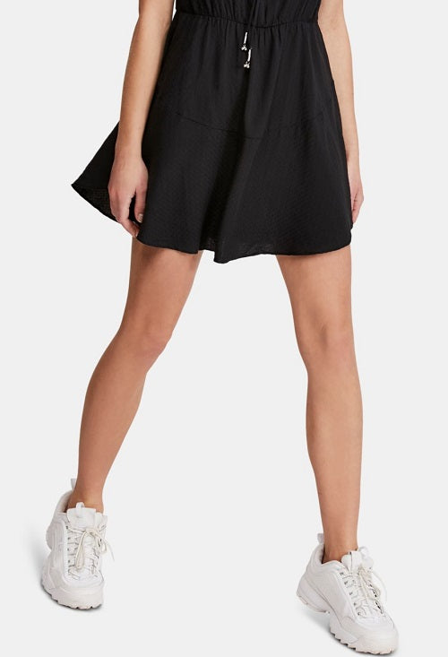 Free People Women's Solid Spaghetti Strap Scoop Neck Short Trapeze Party Dress Black Size Medium