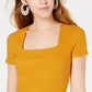 Bar III Women's Square Neck Bodysuit Yellow Size Small