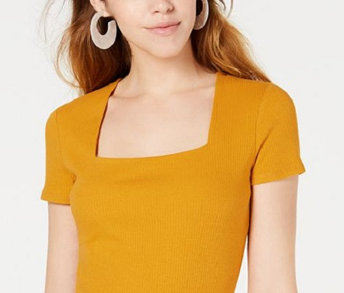 Bar III Women's Square Neck Bodysuit Yellow Size Small