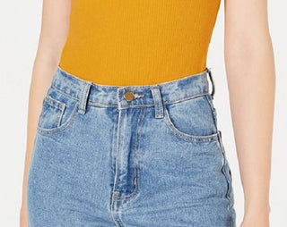 Bar III Women's Square Neck Bodysuit Yellow Size Small