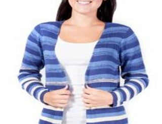 NY Collection Women's Striped Duster Cardigan Blue Size Petite Small