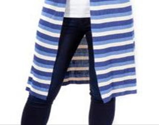 NY Collection Women's Striped Duster Cardigan Blue Size Petite Small