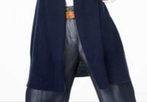 Charter Club Women's Ribbed Cashmere Duster Vest Blue Size Medium