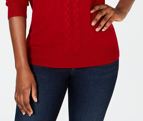 Karen Scott Women's Cable Front Mock Neck Sweater Red Size Small