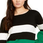 INC International Concepts Women's Striped Puff Sleeve Sweater Green Size Petite S