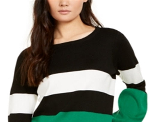 INC International Concepts Women's Striped Puff Sleeve Sweater Green Size Petite S
