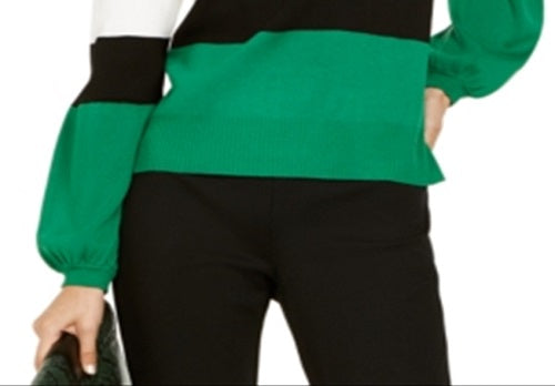 INC International Concepts Women's Striped Puff Sleeve Sweater Green Size Petite S