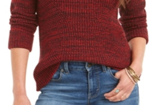 Style & Co Women's Crewneck Marled Sweater Red Size X-Small