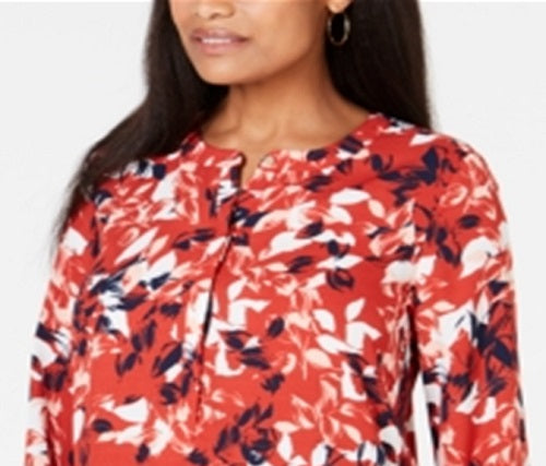 JM Collection Women's Printed Pleated Back Blouse Red Size XX-Large