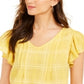 Style & Co Women's Cotton Plaid Flutter Sleeve Top Yellow Size Medium
