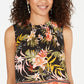 Style & Co Women's Floral Print Tassel Trim Top Black Size Small